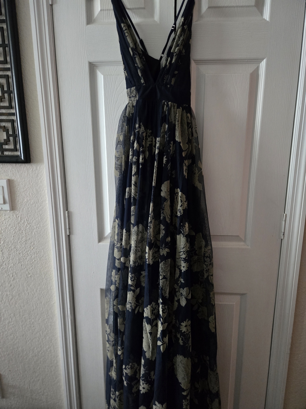 Luxxel Black Maxi Backless Floral Dress with Olive Print